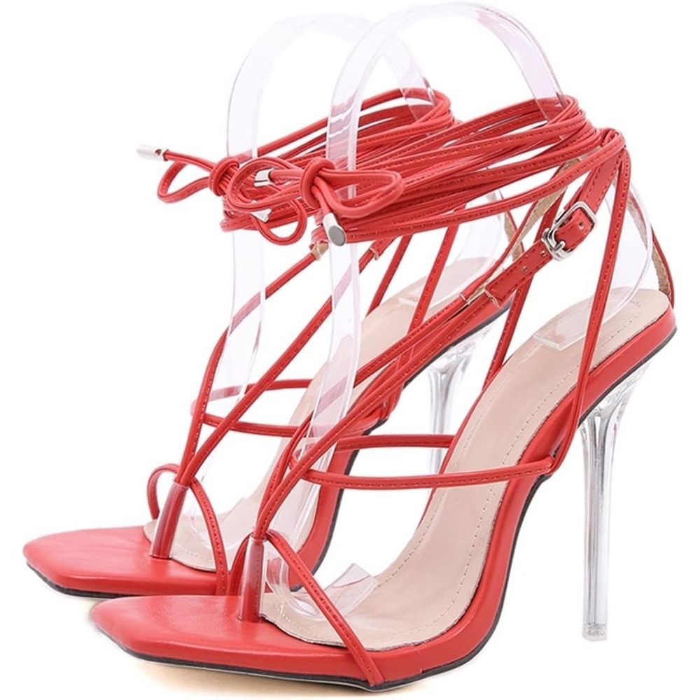 Lemonade Lace Up Strappy Lucite Clear Stiletto Heel Square Toe Sandals Size 9
